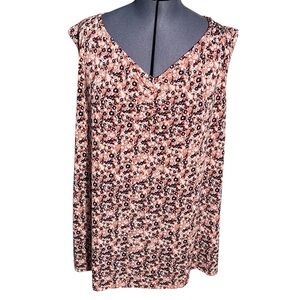 Terra & Sky V-Neck Tank Top Pink Ditsy Floral 4X 28W-30W
